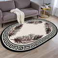 Light Beige Tan Black Greek Key Pattern Bordered Large Rugs by Unknown