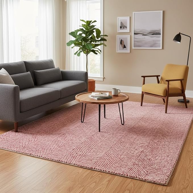 Modern Herringbone Chevron Collection Handcrafted Wool Area Rug - Image 2