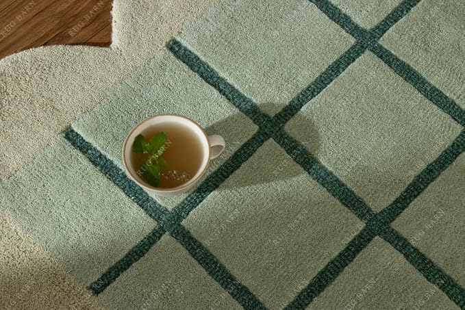 Mint Green Scalloped Edge Wool Area Rug - Image 7