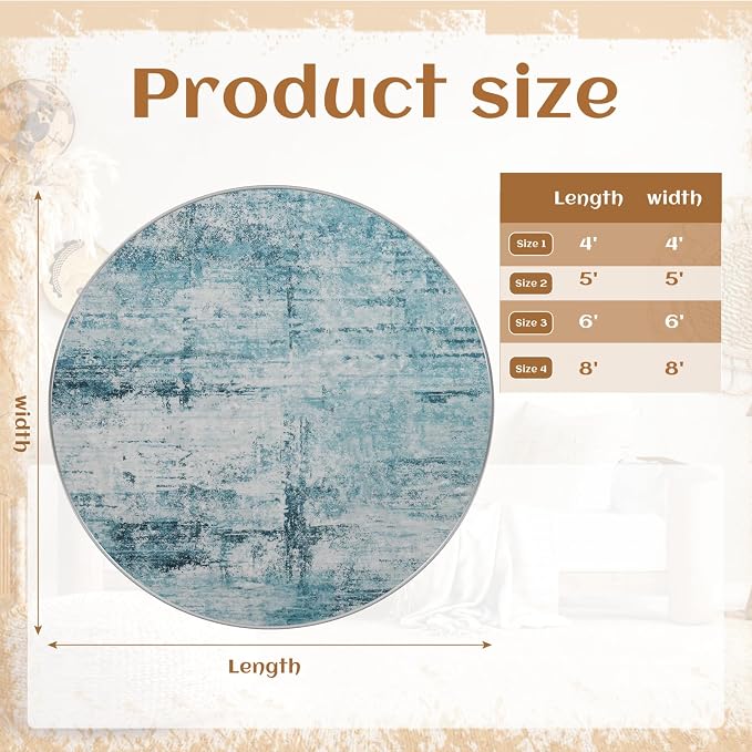 Round 4ft Area Rug Modern Abstract Washable - Image 5