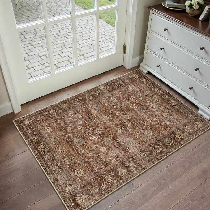 HUGEAR 2x3 Small Rug Machine Washable Area Rug Brick Red Entryway Rugs Entrance - Image 3