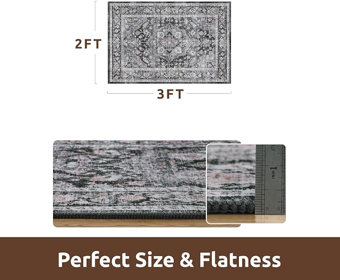 AMOAMI-2X3 Small Rug-Washable Rugs Entryway Mat Indoor-Soft Vintage Non Slip - Image 2