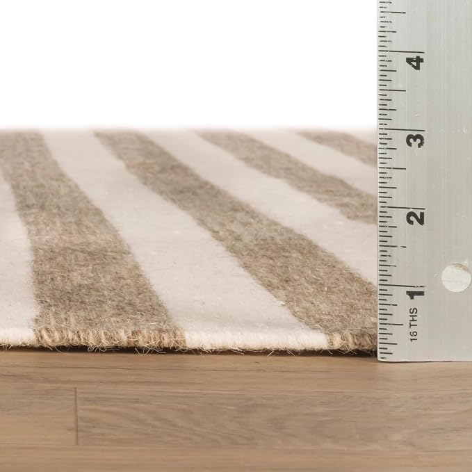 Home Conservatory Ladder Stripe Natural/Ivory Handwoven Wool 5 X 8 Feet - Image 3