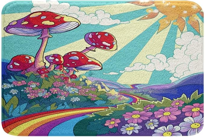 Erosebridal Cute Mushroom Rugs 70s Theme Rainbow Fluffy Rugs by Erosebridal