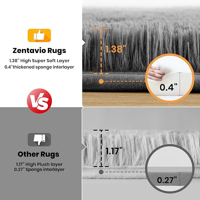 Zentavio Area Rugs for Living Room Grey Rugs for Bedroom Large 6x9 Carpet - Image 2