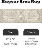 HUGEAR 2x6 Runner Rug Hallway Vintage Brown Machine Washable Neutral Floral Low - Image 2