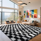 Checkered Rug for Living Room, 8x10 Black and White Area Rugs, Classic by Yongyangjuxi