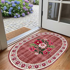 Retro Country Distressed Burgundy Green Florals Texture Bordered Rugs 12x14 - Image 4