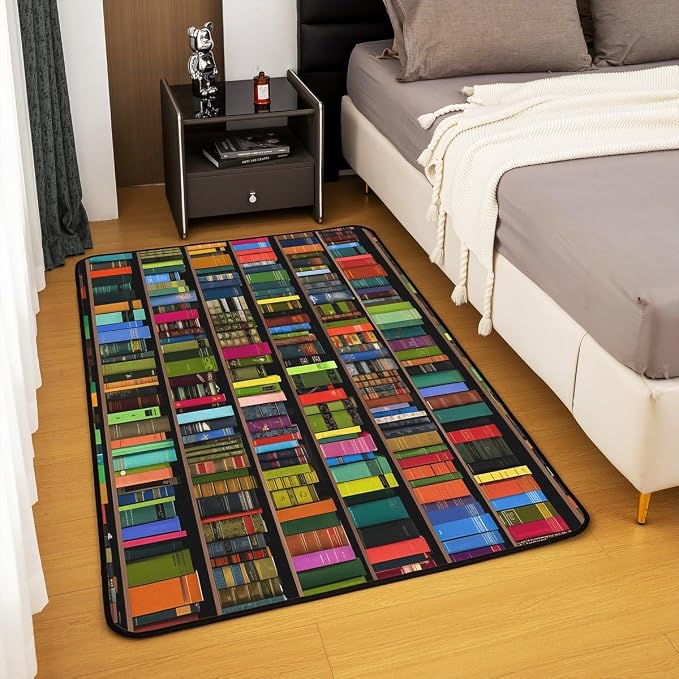 Books Area Rug 3x5 Rainbow Bookshelf Rugs - Image 3