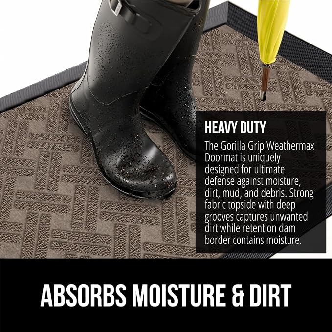 GORILLA GRIP 100% Waterproof All-Season WeatherMax Doormat 35x23, US Designed - Image 5