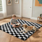 Checkered Rug for Bedroom, 5x8 Black and White Area Rugs, Classic Checkered - Image 4