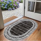 Minimalist Distressed Black Off White Greek Key Pattern Bordered Rug 10x14 - Image 4