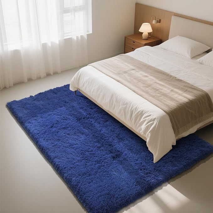 Blue Fluffy Rug Shaggy Area Rug, 3x5 Area Rugs - Image 3