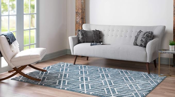 Rugs.com Lattice Trellis Collection Rug – 8' x 10' Blue Low-Pile Rug Perfect - Image 4