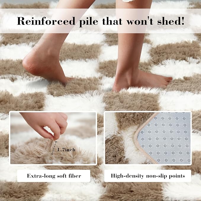 Checkered Rug for Bedroom, 3x7 Beige and White Area Rugs, Classic Checkered - Image 6