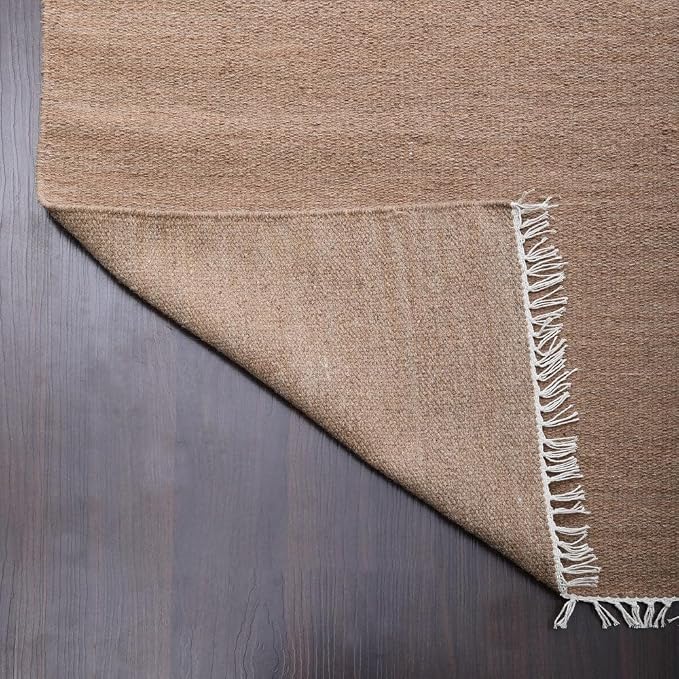 Rugsotic Carpets Hand Woven Flat Weave Kilim Wool 5'x8' Area Rug Solid Light - Image 8