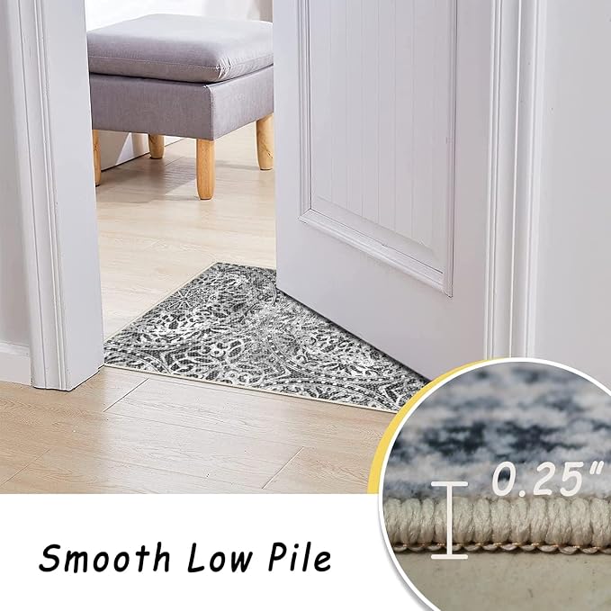 vivorug Round Rug 5ft Vintage-Inspired Round Area Rug Non-Slip Indoor Carpet - Image 7