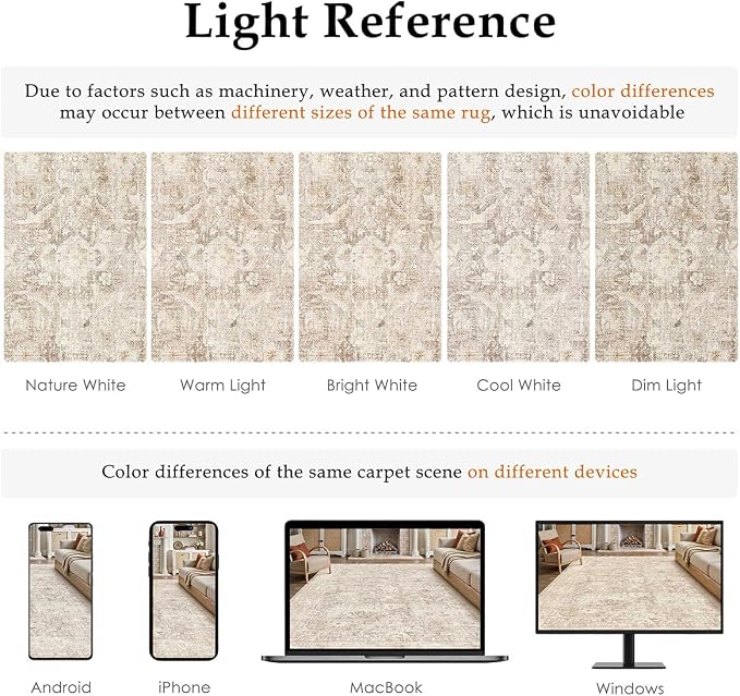 3x5 Beige Washable Area Rug for Entryway Neutral Soft Non Slip Carpet Low Pile - Image 6
