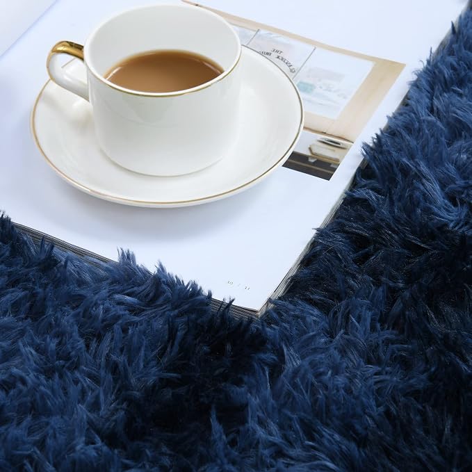 duduta Navy Blue Soft Fluffy Rug 4x6 ft, Tie-Dyed Shag Fuzzy Plush Rectangle - Image 2