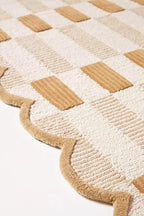 Hand-Tufted Wool Rug with Scalloped Edges, Light Blue Plaid Pattern, Cozy Soft - Image 3