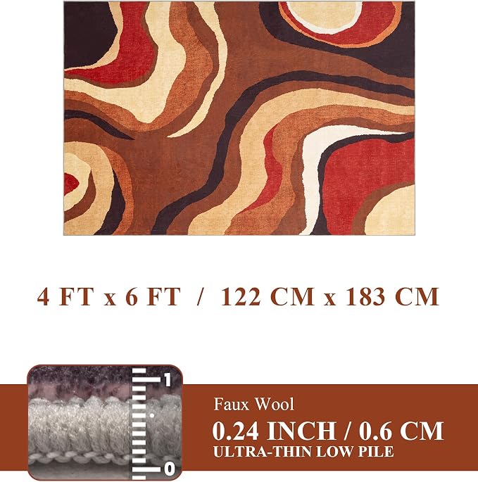 YIHOUSE Burnt Orange Rug 4x6 Washable, Farmhouse Brown Retro Carpets, Geometric - Image 5