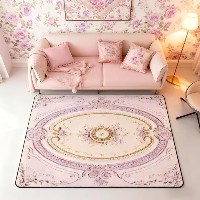 Light Pink Large Area Rug 5x7 Antique Decor Boho Floral Living Room Rug | - Image 5