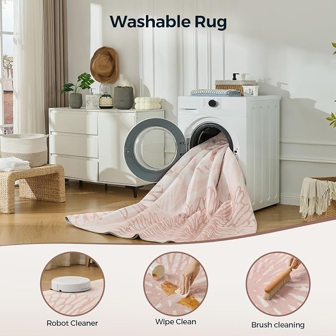 WITSHOCK Pink Rugs 7x9 for Bedroom Girls, Floral Modern Distress Print Pattern - Image 6