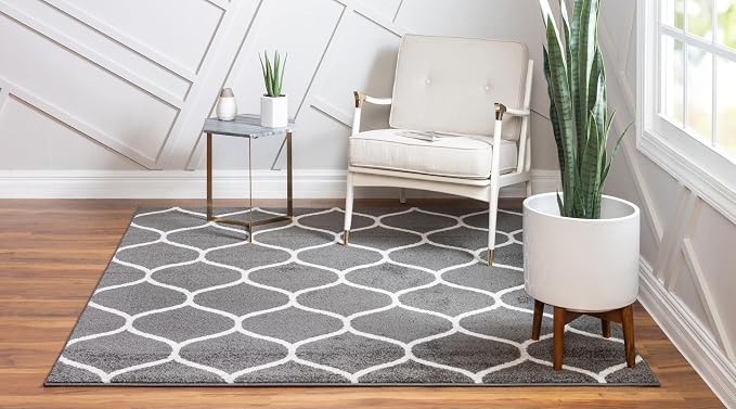 Rugs.com Lattice Frieze Collection Rug – 6' Square Dark Gray Medium Rug Perfect - Image 3