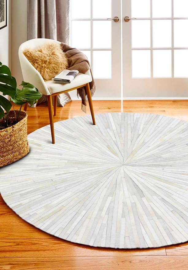 Faux Cowhide Round Area Rug | Non-Slip Leather Floor Carpet - Image 4