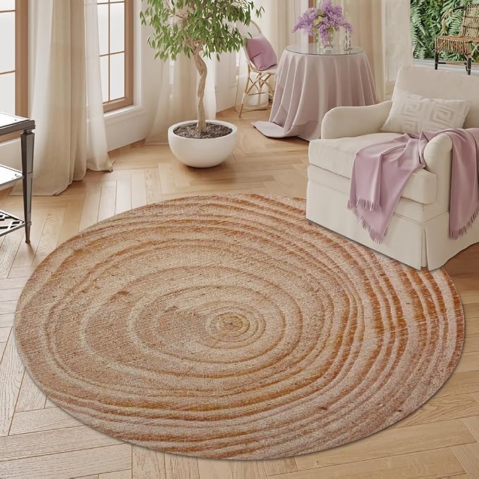 Tree Stump Growth Rings Washable Round Rugs Wood Color Texture Circle Rugs - Image 5