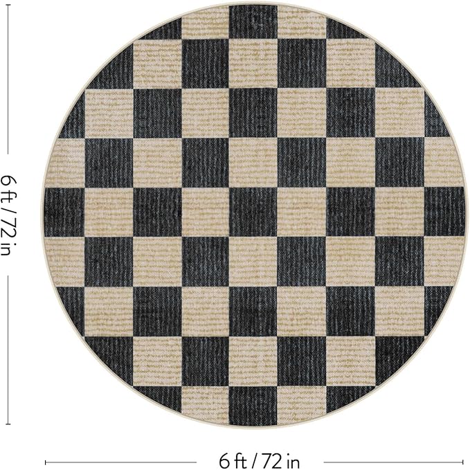 LIVEBOX Checkered Round Rug 6 Ft Washable Area Rug - Image 2