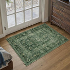 2x3 Washable Area Rug for Entryway Green Vintage Non-Slip Low Pile Distressed by WondRg