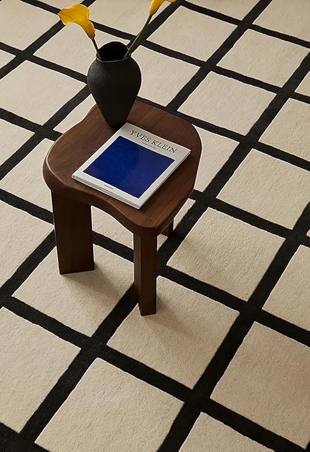 Handmade Wool Area Rug & Runner | Modern Grid Pattern Carpet - Image 9
