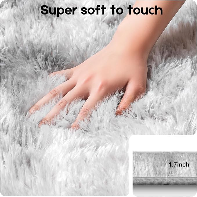 Tie-Dyed Grey Area Rugs 9x12 Living Room Bedroom, Fluffy Large Rug Soft Shag - Image 2