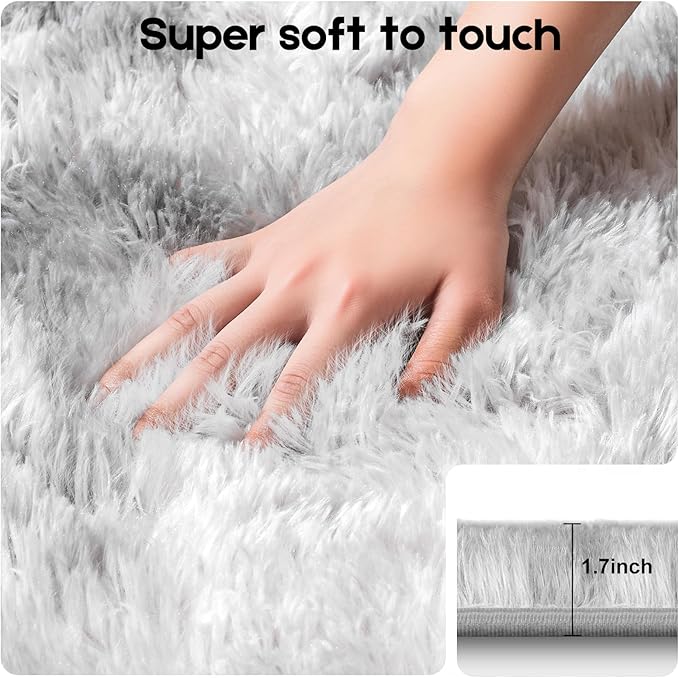 3x5 Tie-Dyed Grey Rugs for Bedroom Living Room, Fluffy Small Area Rug Soft Shag - Image 3