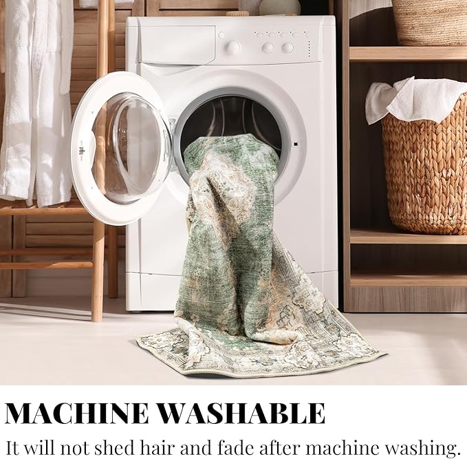 MUJOO Green Area Rug Small Rugs Boho Machine Washable Rugs Non Slip - Image 3