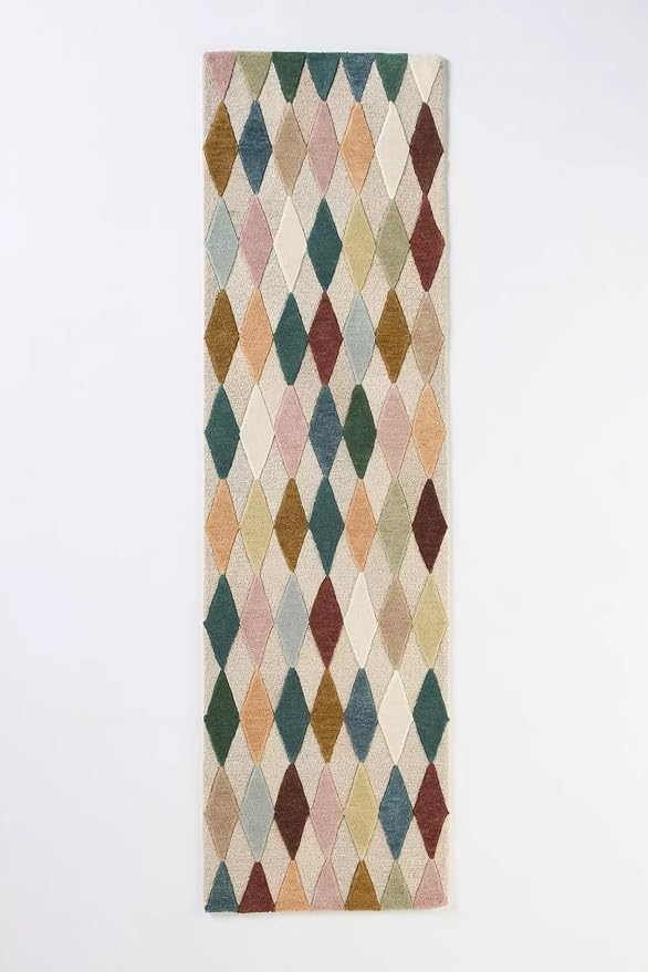 Hand-Tufted Wool Rug with Multicolor Diamond Pattern - Image 5
