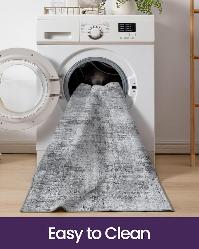 DEXI Hallway Runner Rug 3x8, Modern Abstract Non Slip Thin Soft Runners Carpet - Image 9
