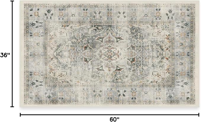 RUGGABLE Washable Vintage Area Rug – Sarrah Sage 3x5, Stain-Resistant, Non-Slip - Image 3