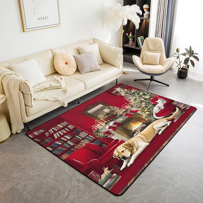 Merry Christmas Area Rug 3x5 Puppy Christmas Tree Rugs - Image 6