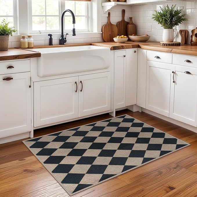 Easy Jute Checkered Entryway Rug, 2x3 Black Modern Indoor Outdoor Doormat - Image 6