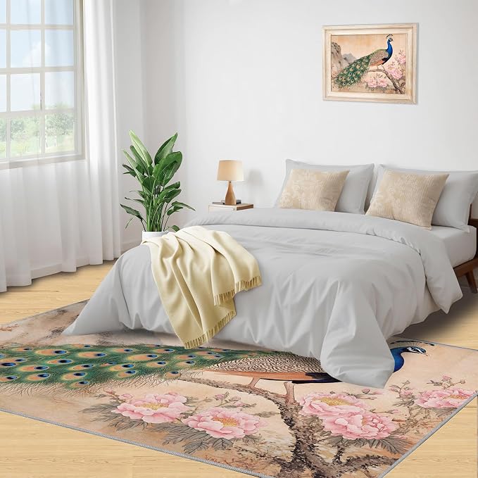 Peacock Peony Area Rug 2x3-2x3 Rug, Classic Peacock Peony Rugs - Image 4