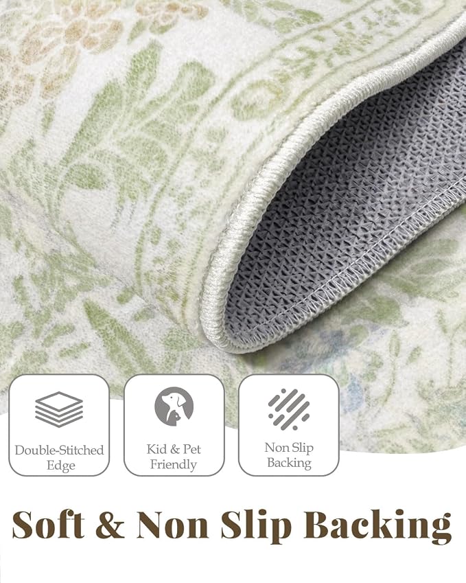 Boho Sage Green Bedside 3x5 Washable Rug - Image 6