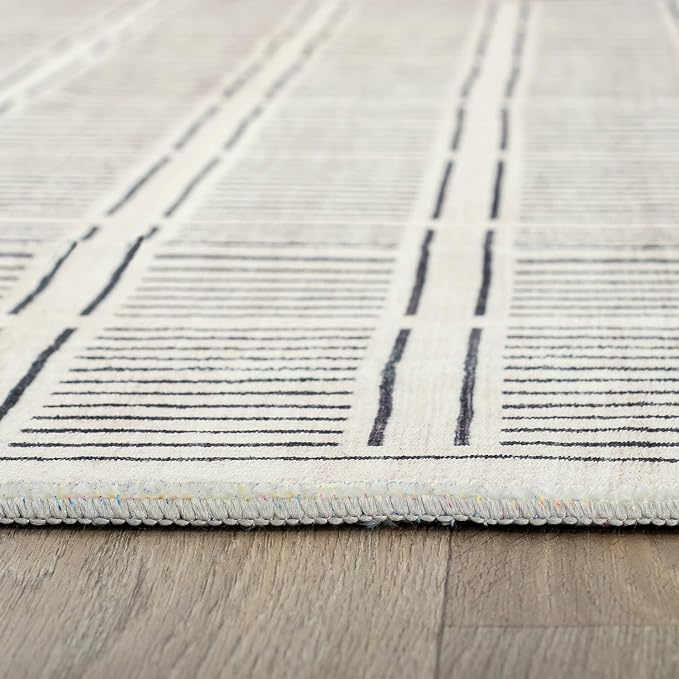 Rugshop Bohemian Stripe Lines Washable Non Slip Runner Rug 2' x 8' Ivory - Image 7