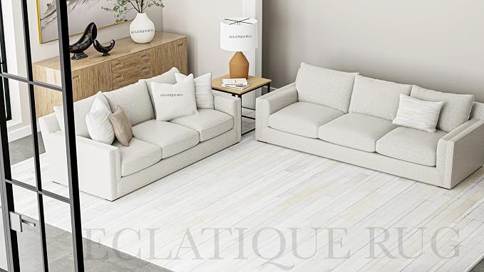Cowhide Leather Rug for Living Room 9x12 Natural Leather Rug Modern Stripes - Image 2