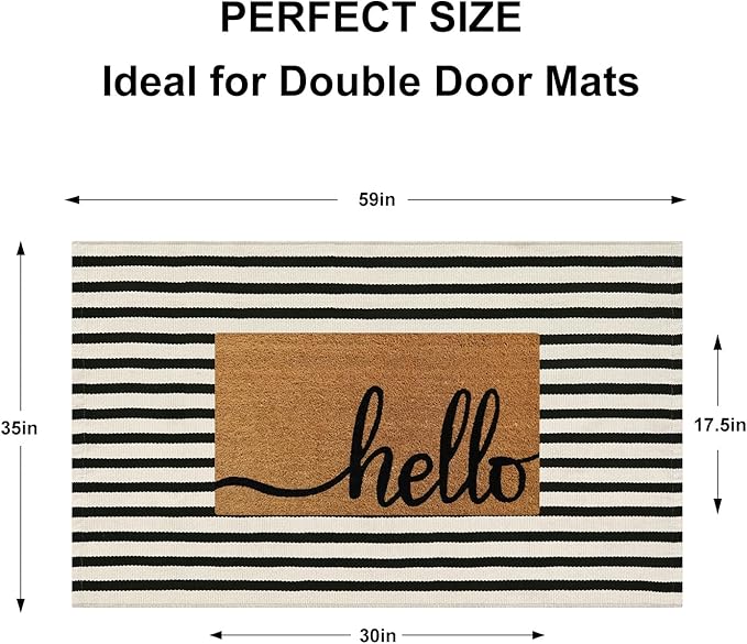 Striped Outdoor Rugs 3'x5', Cotton Hand Woven Rug Front Door Mat, Washable - Image 2