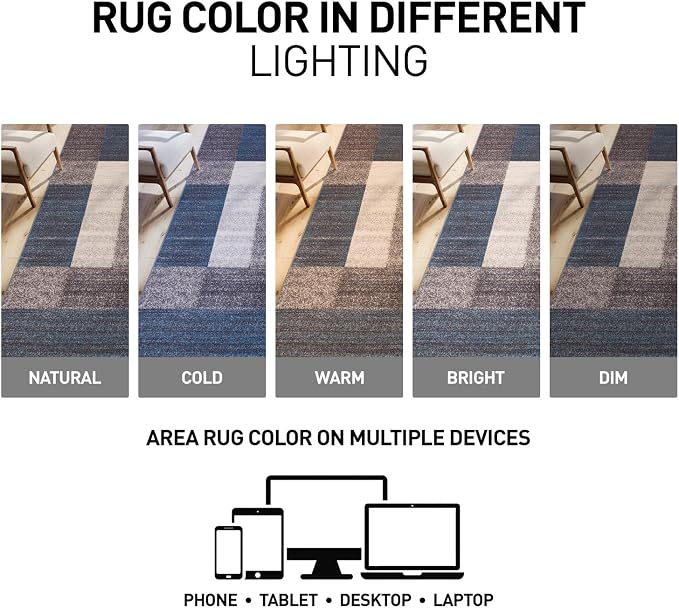 Rugshop Contemporary Blue Geometric Boxes Non-Slip Area Rug Non-Shedding - Image 6