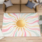 Boho Sun Area Rugs 6x8ft, Minimalist Sunburst Living Room Area Rug, Abstraction by Unknown