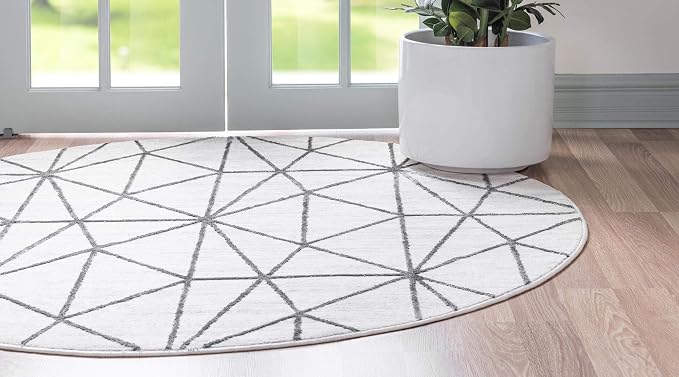 Rugs.com Lattice Trellis Collection Rug – 3 Ft Round White Low-Pile Rug Perfect - Image 5