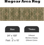 HUGEAR 2x10 Runner Rug Hallway Machine Washable Retro Green Vintage Floral Low - Image 2